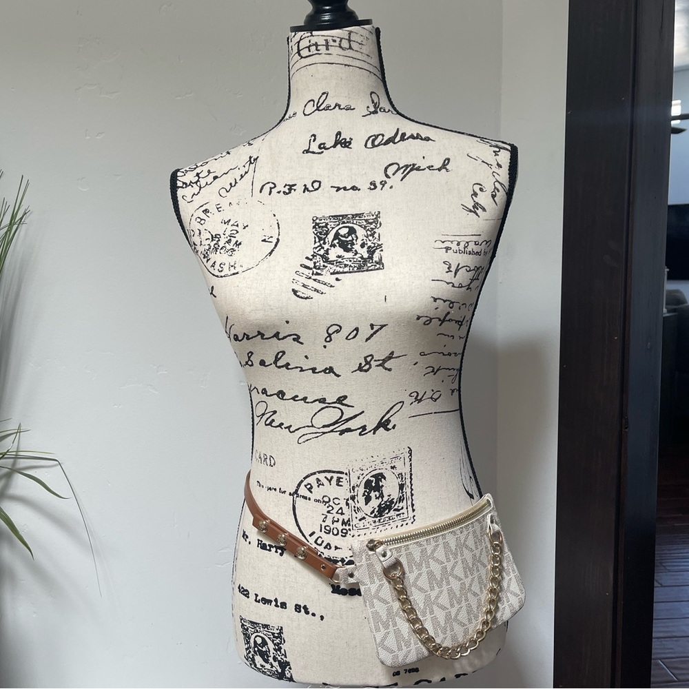 Michael Kors Vanilla Signature Logo Pull Chain Belt Bag